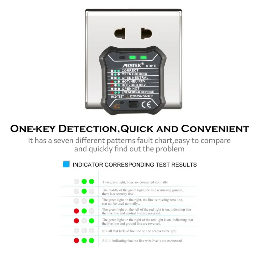 MESTEK ST01E розетка Тесты er цепи полярности Напряжение детектор настенных розеток выключатель Finder RCD Тесты 220 В ~ 250 В Великобритания Plug