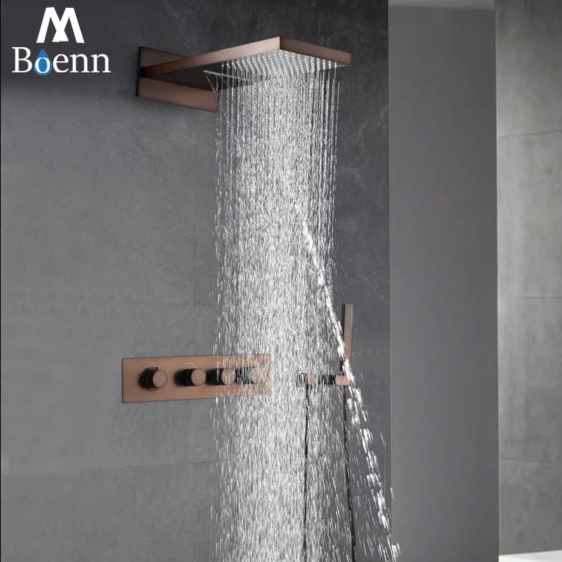 Thermostatic Shower Faucets Set ORB Bathroom Rainfall Showerhead Waterfall Brass Showers Embedded Box Rain Handled Shower Thermostatic Shower Faucets Set ORB Bathroom Rainfall Showerhead Waterfall Brass Showers Embedded Box Rain Handled Shower