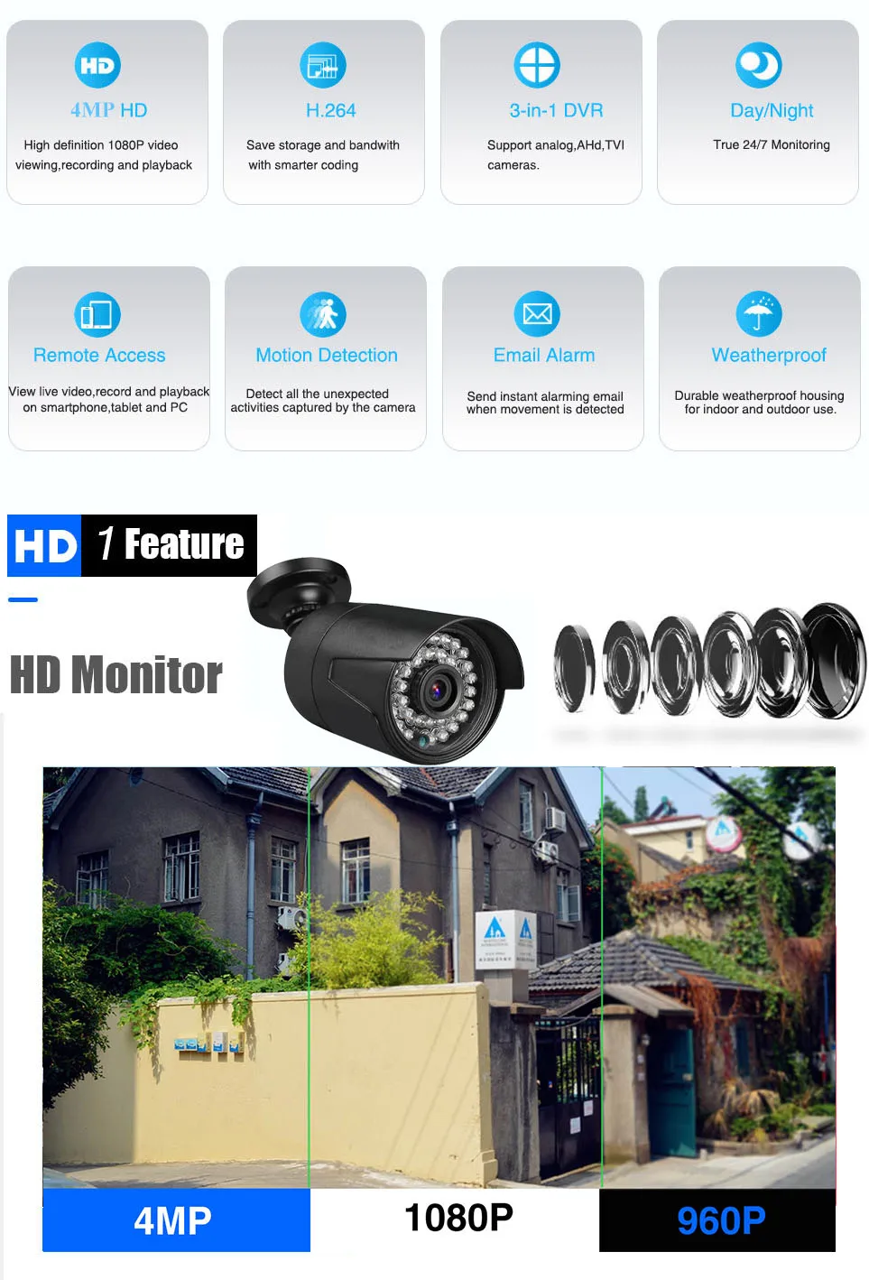 4CH 4MP AHD DVR комплект камер видеонаблюдения 4 шт. 4.0mp камера безопасности IP66 наружная система видеонаблюдения приложение для просмотра 2560x1440