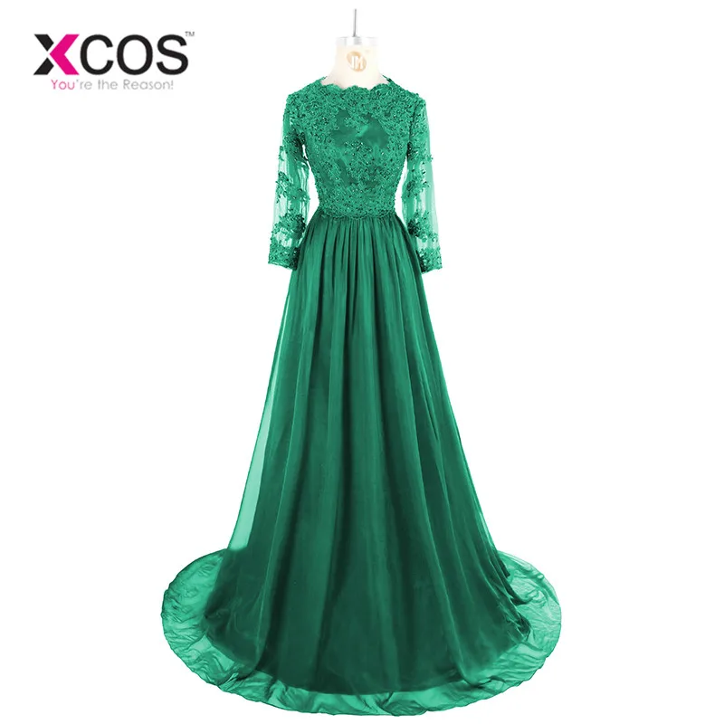 Vestidos De Festa 2017 Дубаи темно зеленые мусульманские Вечерние платья с длинными