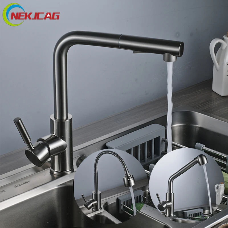 

Kitchen Faucet Deck Mounted Swivel Pull Out Single Handle Dual control Mixer Tap