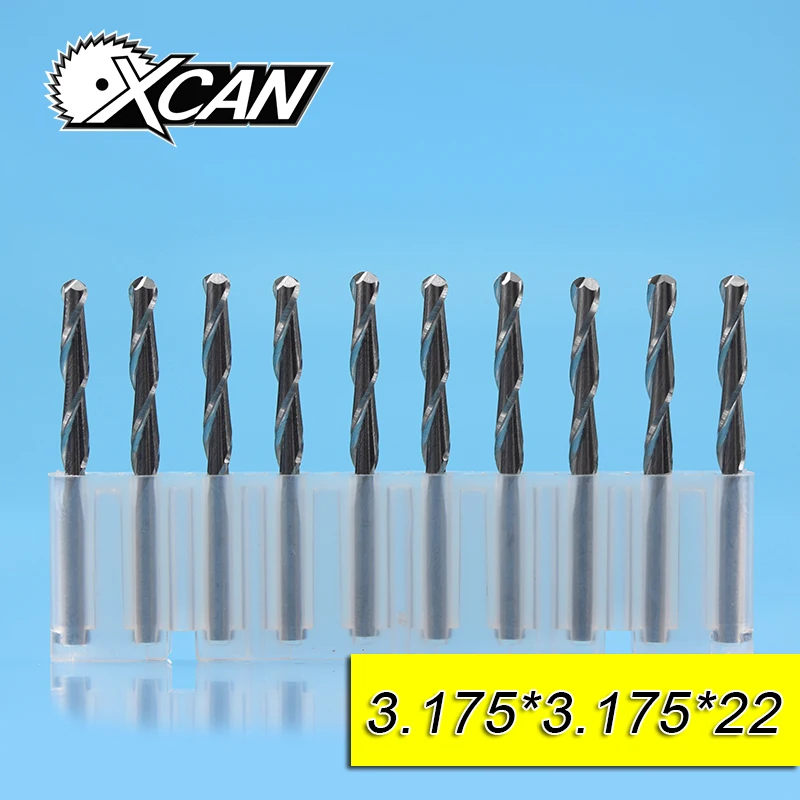 

XCAN 10 Pieces Diameter 1/8" Inch Micro Spiral Ball Nose End Mills Shank Diameter 3.175mm CNC Milling Cutter Router Bits