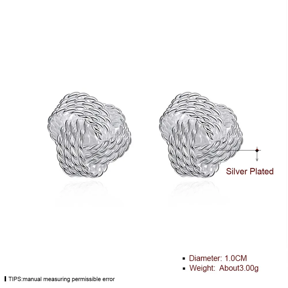 Cute New Fashion 925 Jewelry Silver Plated Tennis Net Web Stud Earings For Women Girl Summer Style Silver Ball Earring Ear Studs - Image 3