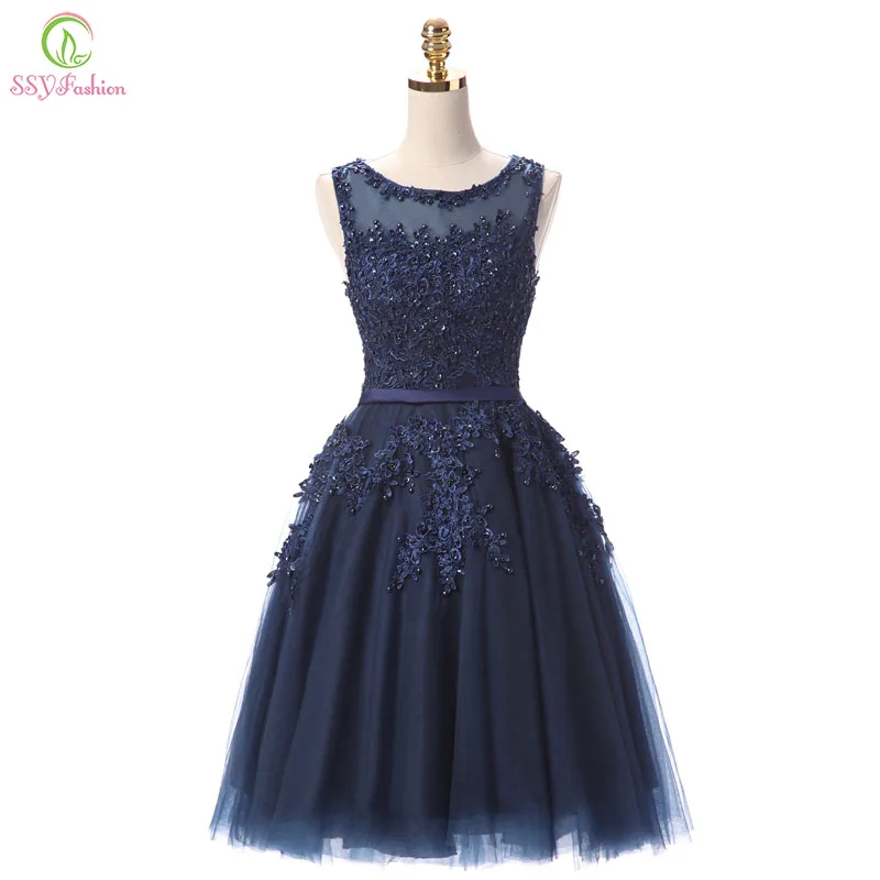

Robe De Soiree SSYFashion Lace Short Cocktail Dresses Bride Banquet Elegant Embroidery Beading Party Gown Formal Dress Custom
