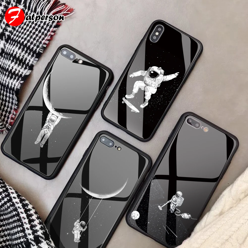 Custom Tempered Glass Phone Case For iPhone XS MAX XR case space Astronaut luxury DIY For iphone 8 X 10 7Plus 6s 6 capa cover