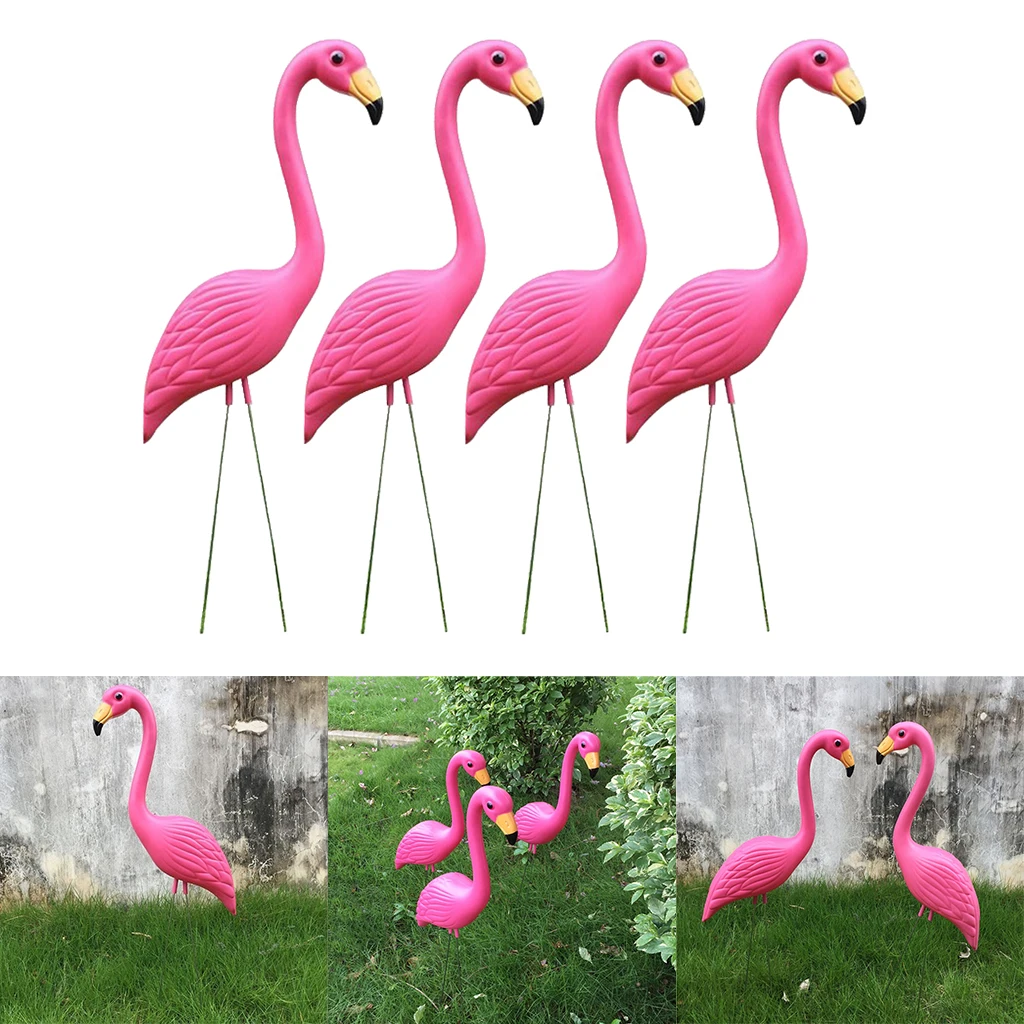 4 Piece Set Lovely Plastic Flamingo Lawn Garden Party Grassland Ornament Art Decor