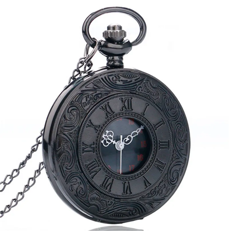 Черный Pocketwatch Винтаж CharmUnisex модные римские номер кварцевые стимпанк карманные часы для женщин мужское ожерелье с подвеской с цепочкой