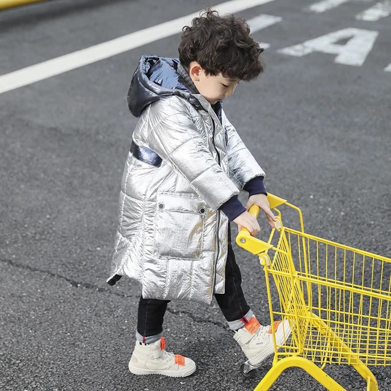 

Boys Winter White Duck Down Jacket Kids Warm Thick Hooded Fashion Down Coat Children Clothes Sliver