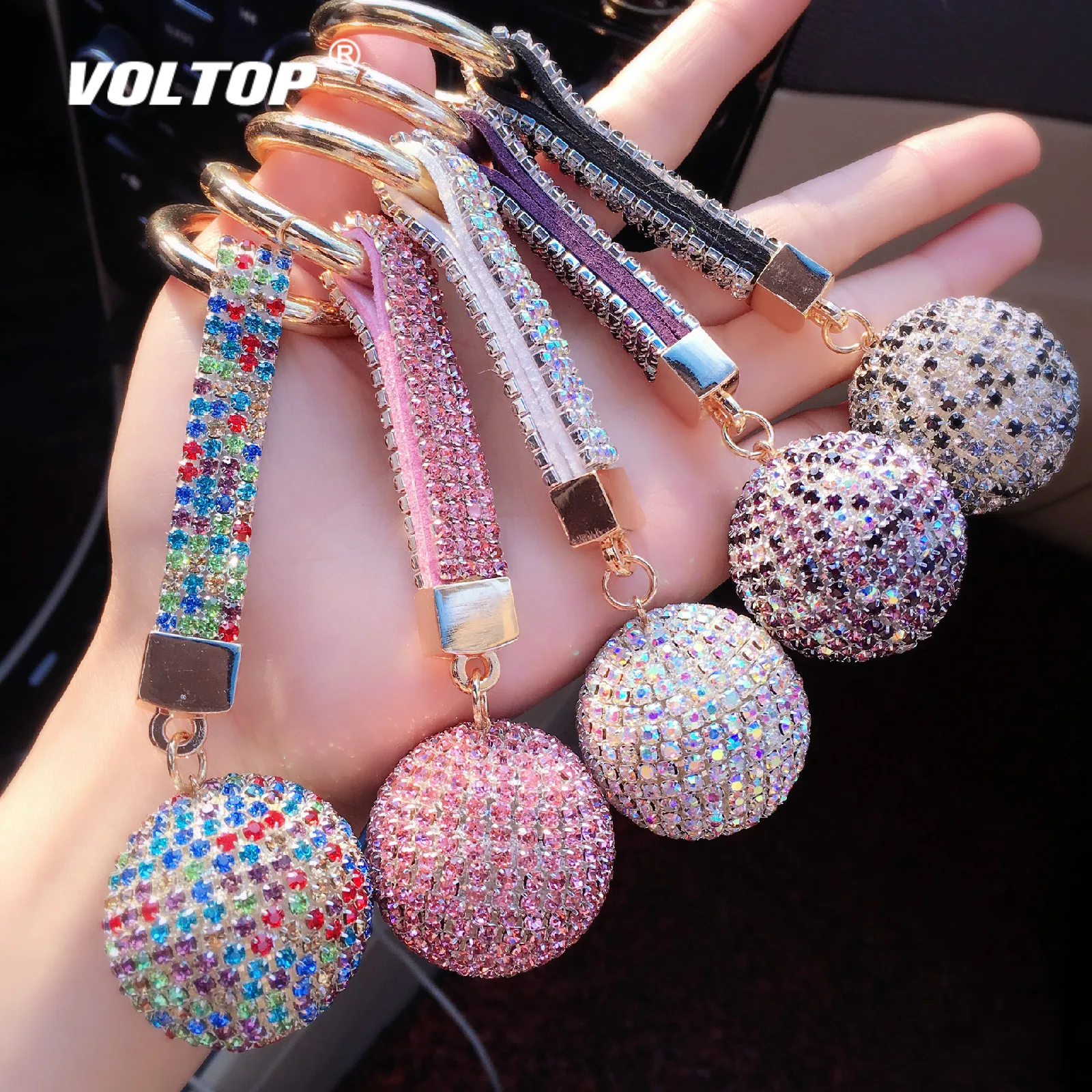 

Flash Crystal Ball Car Key Chain Key Ring Lady Bag Buckle Pendant Korea Full of Diamond Creative Gift