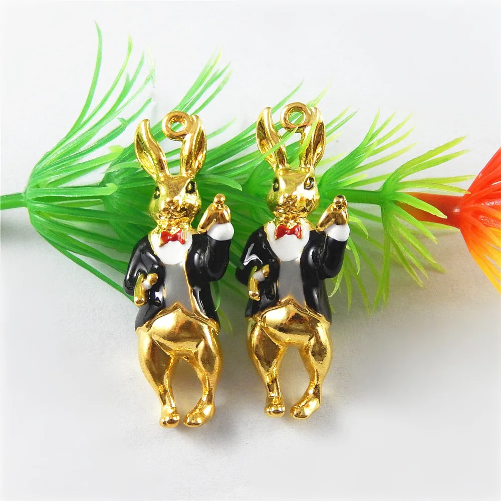 5pcs Colorful Enamel Metal Lovely Mr Rabbit Charms Pendant Crafts Jewelry 51695