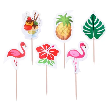 

24 pcs Cake Toppers Hawaii Theme Flamingo Pineapple Cartoon Cake Picks Cupcake Decor Party Supplies for Festival