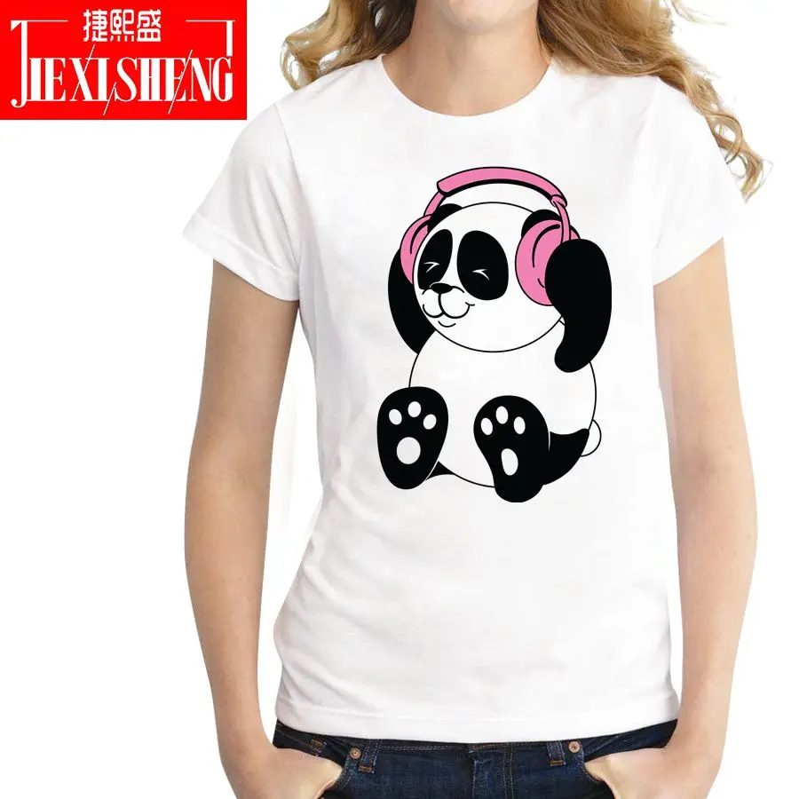 Summer Funny Dj Panda Print T Shirt Cool Harajuku T-shirt Casual Short Sleeve Tshirts Plus Size Whit