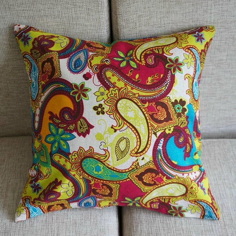 

1pc 17" / 43cm Paisley Cushion Cover Colorful Floral Throw Pillow Case Cotton Square Pillowcase Sofa Bedding Home Decor PK101