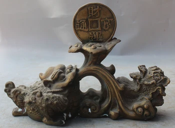 

bi002005 9" Chinese Bronze Feng Shui Bronze Brass Wealth Money Jin Chan Cabbage Statue
