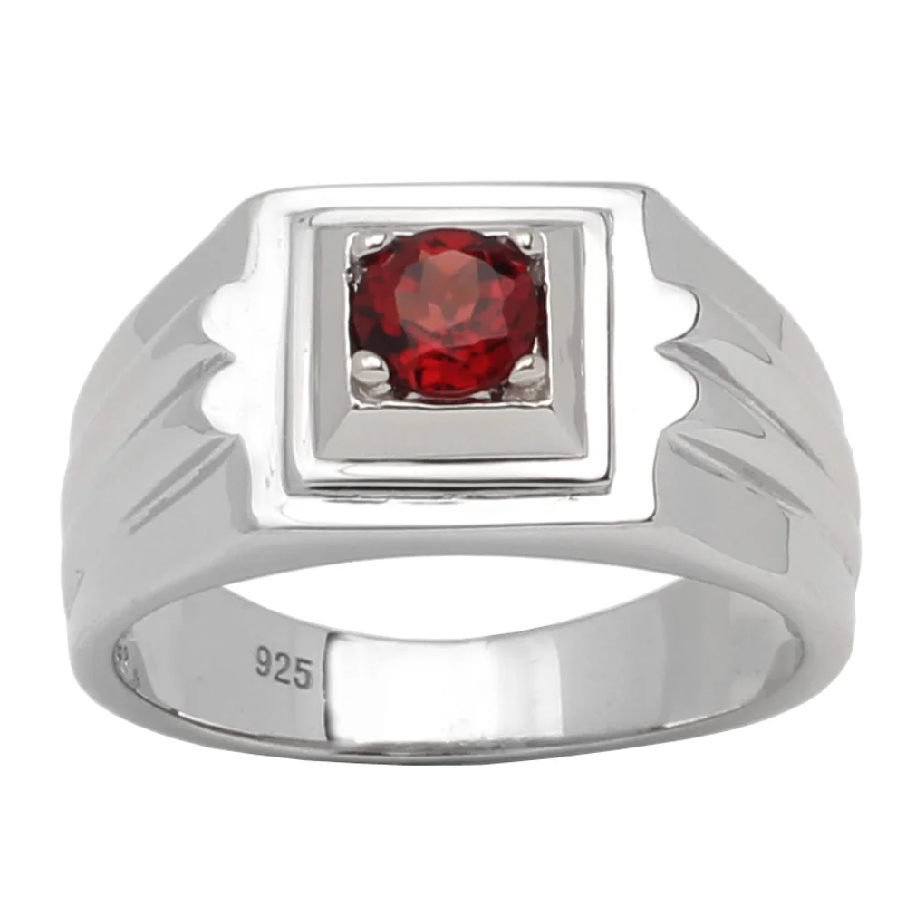 

Natural Red Garnet Ring Men 925 Silver Band 5mm Gemstone January Birthstone Birthday Gift Crystal Jewelry R506RGN