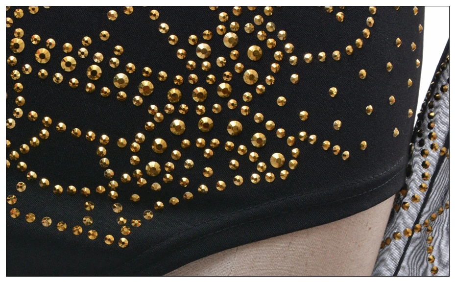 В европейском стиле, Женские Золото Стразы боди с длинным рукавом Тощий Сексуальный костюм бар DJ для певицы для сцены одежда полюс