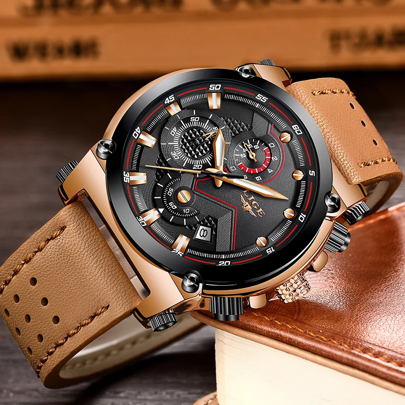 Часы Relojes hombre LIGE мужские Топ бренд роскошные повседневные кварцевые часы кожаные