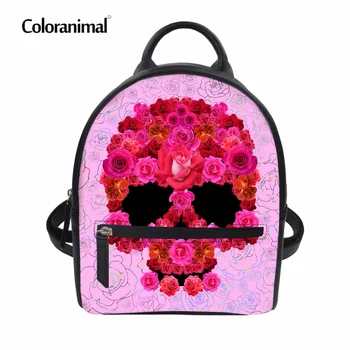 

Coloranimal School Bags for Teen Girl Boy Fashion Designer Women Men PU Leather Messenger Shoulder Bag Cool Skull Print Backpack