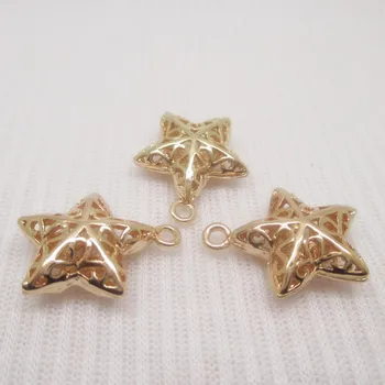

4PCS 15x17MM 24K Gold Color Plated Brass Star Pendants Charms for Jewely Making Findings Accessories
