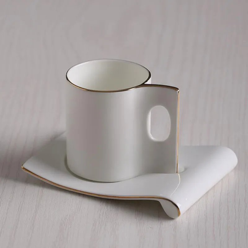 

Promotion! Fashion Bone China Coffee Cup and Saucer Set Personalized Ceramic Cup With Gold side