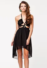 Black halter sleeveless backless cocktail party sommer sexy skater dress lc6543 chiffon kleider frauen