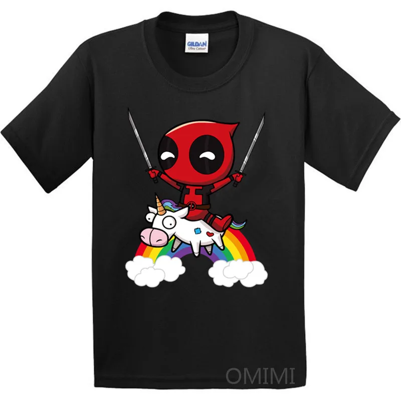 Children Rainbow Unicorn Deadpool Design 100 Cotton T Shirt Boys/girls