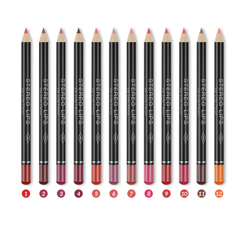 

12 Colori di Marca Smooth Nudo il Colore Delle Labbra Matite Opaca Lipliner Matita Lotti Trucco Waterproof Labbra Opaco Lipstick