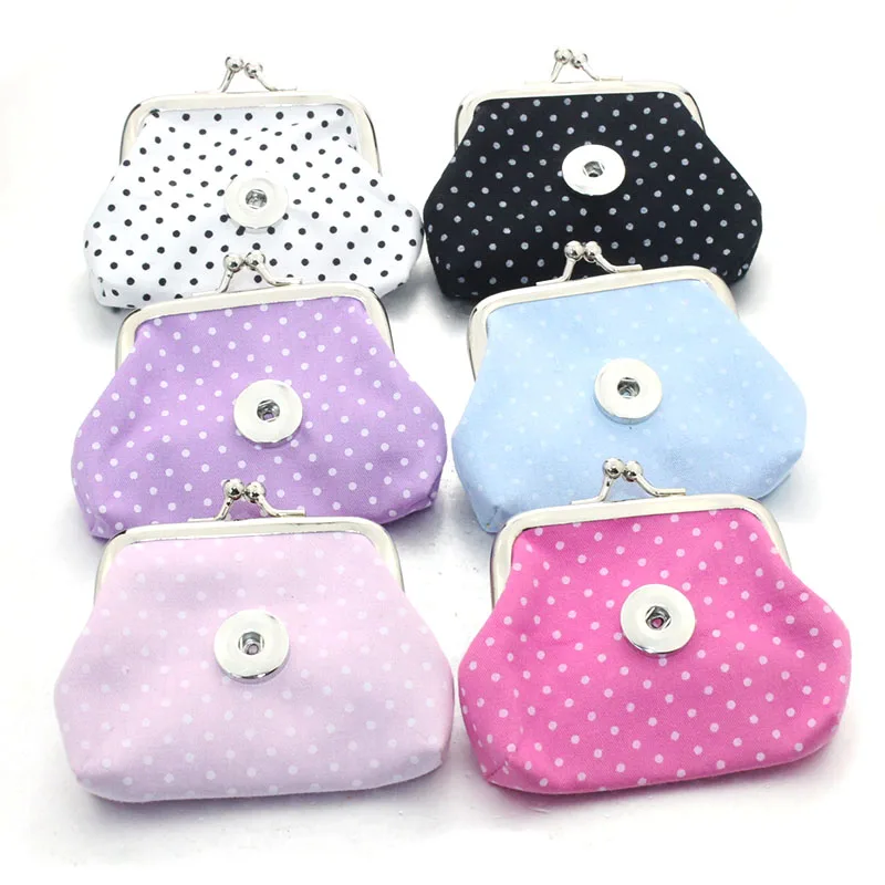 

5 Color Spot Money Bags Coin Purses Small Wallets Pouch Fit 18MM Snap Buttons Jewelry Gift For Women Bracelet 2140
