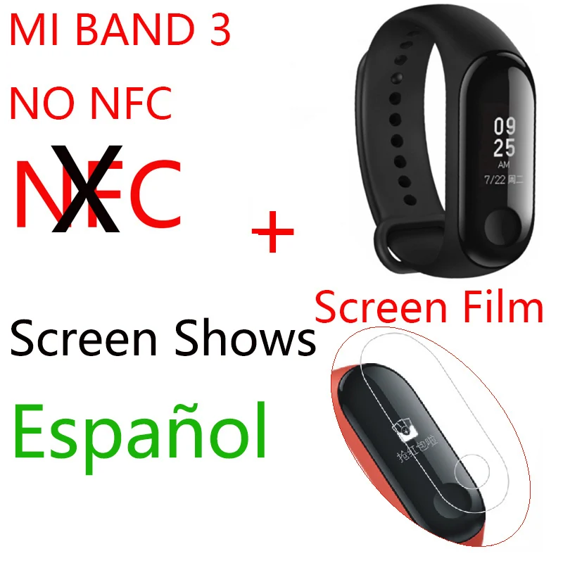 Руссина английское меню Xiaomi mi Band 3 mi Fit 3 фитнес-браслет трекер NFC 5ATM сенсорный экран для сердечного ритма монитор смарт-браслет - Цвет: band 3 NO NFC ES