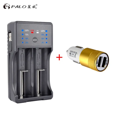 PALO USB светодиодный Дисплей Смарт Батарея Зарядное устройство для 1,2 никель-металл-гидридный аккумулятор с напряжением никель-кадмиевый аккумулятор, AA, AAA, SC 3,7 в 18650 14500 18500 литий-ионный аккумулятор Перезаряжаемые батареи - Цвет: with car charger