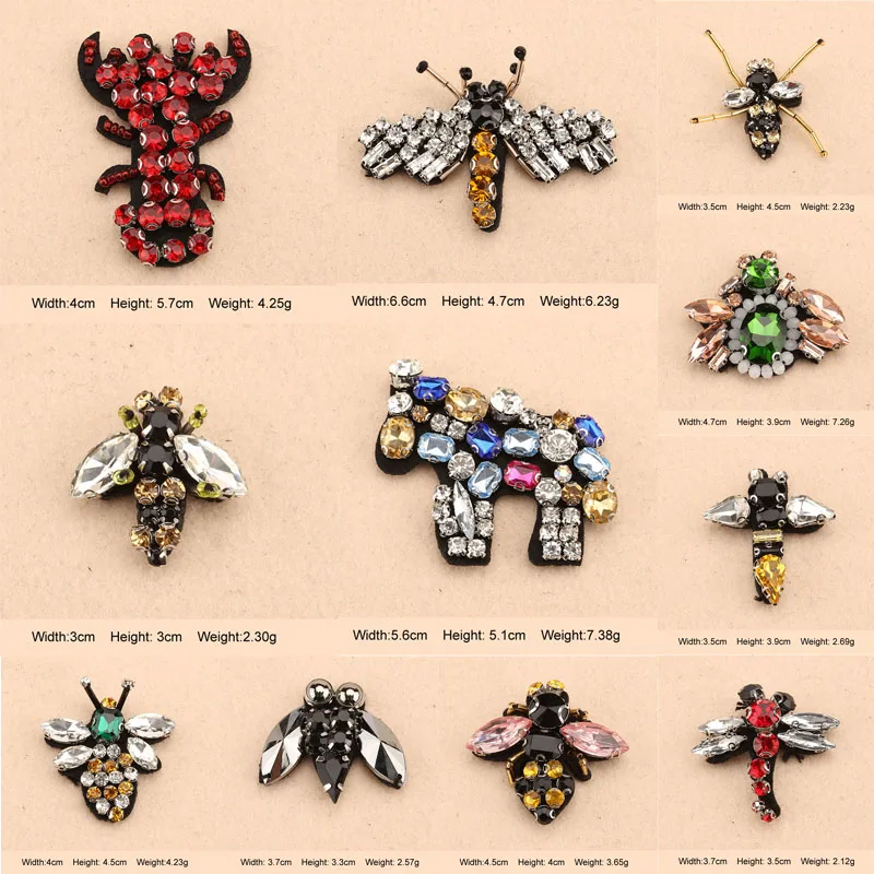 

Brooch Patches Applique Animal Bees Sequins 1 Pcs Motifs Sew On DIY Sewing Clothes Patch Rhinestones Bead Embroidery Patches