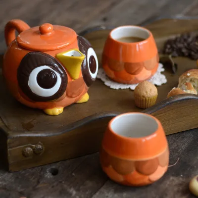 

Hand Painted Cute Owl Series Ceramic Coffeware Sets Creative Cartoon Modeling Afternoon Tea Teapot Cup Set Gift Free Shipping