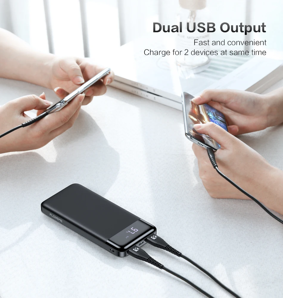 FLOVEME Dual USB 10000 mAh Мощность банк Портативный быстрой зарядки Мощность банк Комплекты внешних аккумуляторов тонкое зарядное устройство для iPhone мобильный телефон внешний аккумулятор