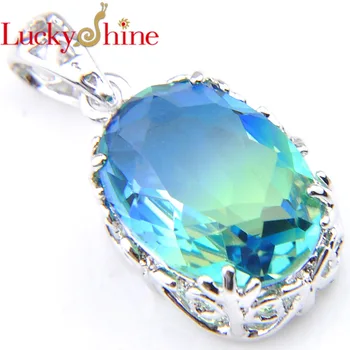 

luckyshine Fashion BI-COLORED Tourmaline Crystal Zirconia Silver Women Holiday Gift Wedding Pendant Necklace