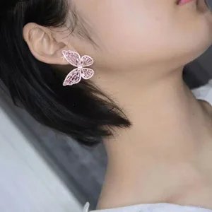 Модные серьги-гвоздики из кубического циркония в форме бабочки hibrid, регулируемые кольца, ювелирные наборы, роскошные ювелирные изделия, N-608 - Окраска металла: earring