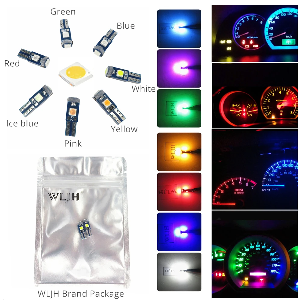 WLJH 6x Canbus T5 LED Lamp 73 74 3030 SMD Bulb Instrument Panel Lights for Subaru BRZ Legacy Tribeca Outback Forester Impreza