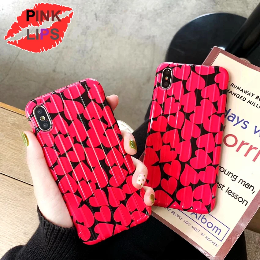 

PINK LIPS love heart luggage Phone Case For iPhone XS MAX XR Fashion Cute Trunk TPU Back Cover For iPhone X 8 7 6 6S Plus Coque