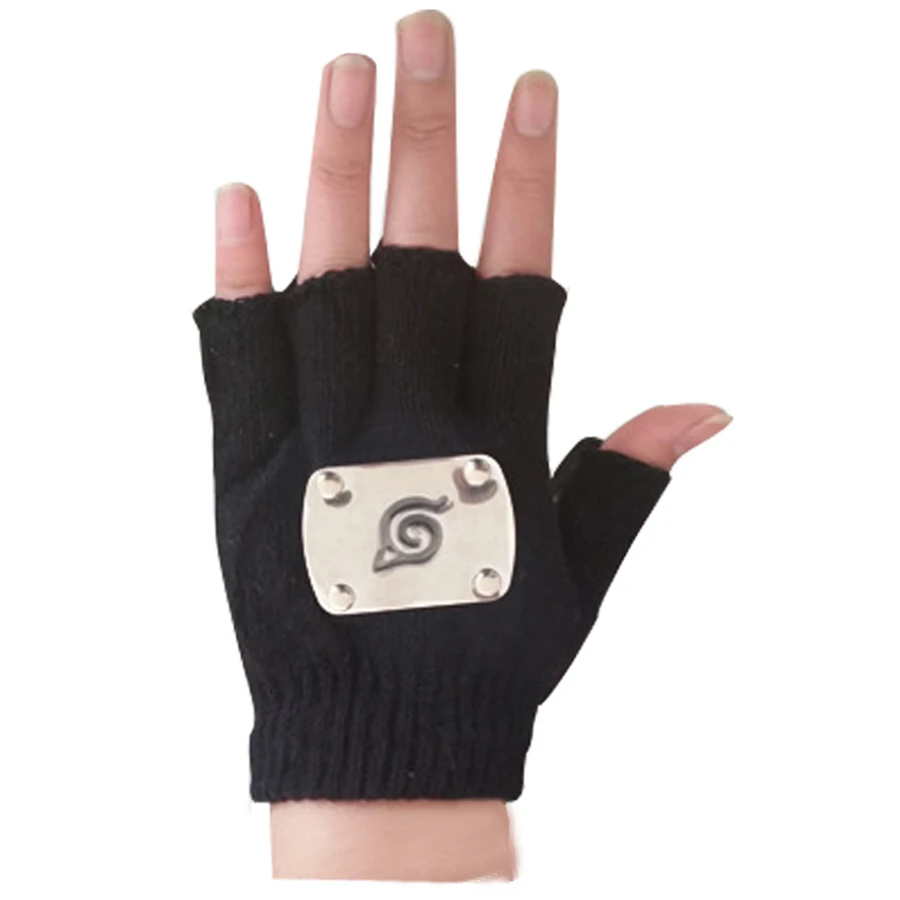 

Anime Naruto Gloves Cosplay Accessories konoha Logo knitting Half Finger Gloves