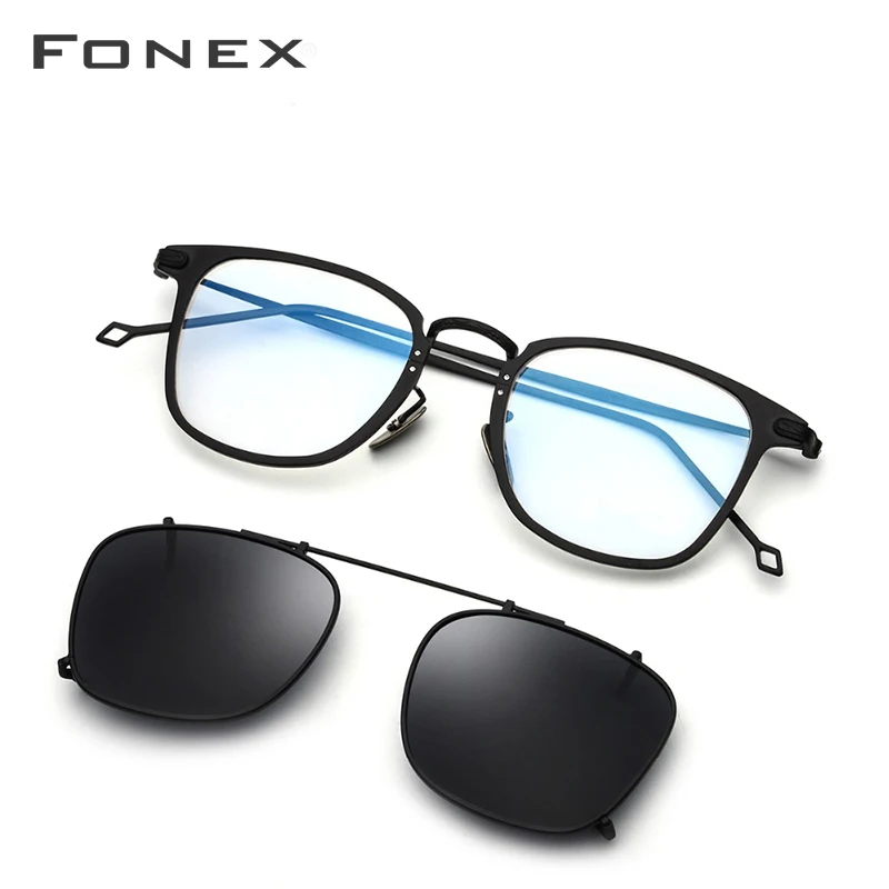 Najtaniej FONEX czysta tytanowa ramka do okularów mężczyźni Clip on spolaryzowane okulary korekcyjne okulary przeciwsłoneczne dla kobiet kwadratowe okulary optyczne 503