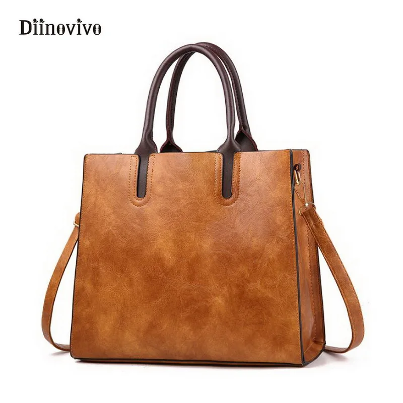 DIINOVIVO, простые брендовые винтажные женские кожаные сумки, большая вместительность, одноцветные ретро сумки с ручками, дизайнерские сумки WHDV0030