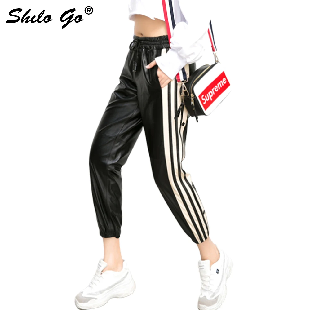 Side Gestreepte Lederen Broek Vrouwen 2020 Lente Casual Koord Streach Hoge Taille Schapenvacht Lederen Capri Vrouwelijke Broek Side Gestreepte Lederen Broek Vrouwen 2020 Lente Casual Koord Streach Hoge Taille Schapenvacht Lederen Capri Vrouwelijke Broek