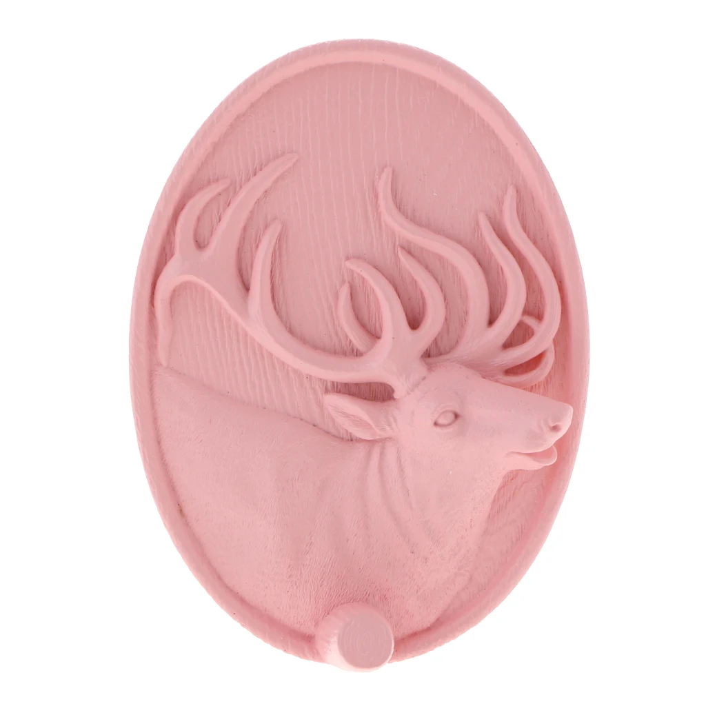 MagiDeal Nordic Self-adhesive 3D Resin Deer Head Wall Mounted Hanger Coat Key Robe Hook Decorative Cloth Bag Holder Pink Blue