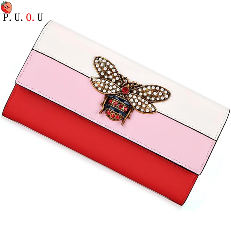 

PUOU 2019 New Fashion Women Wallets Long Style Multi-functional wallet Purse Fresh Genuine Leather Female Clutch Card Holder MM