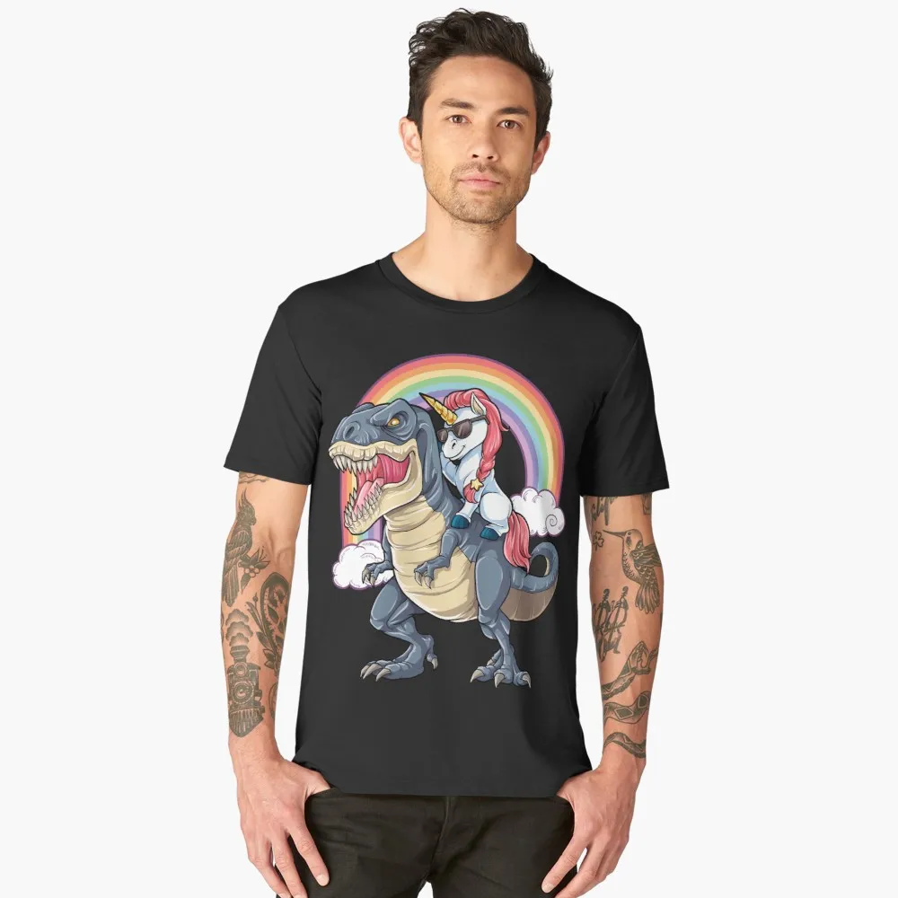 

Unicorn Riding Dinosaur T Shirt T-Rex Funny Unicorns Party Rainbow Squad Gifts for Men women