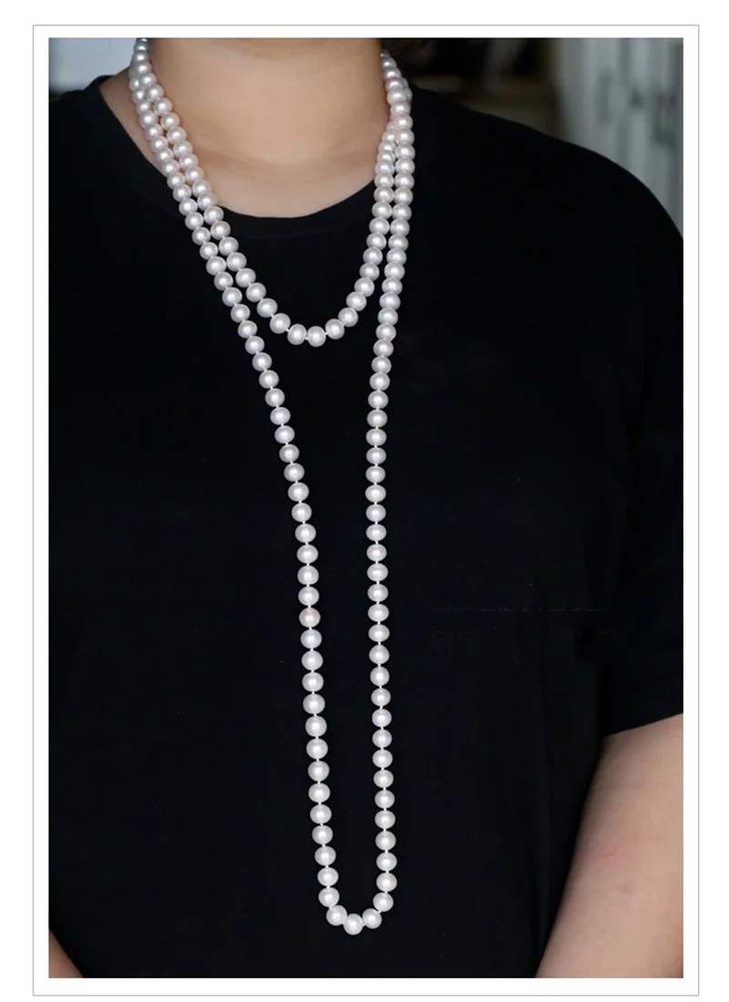 Sinya Classical pearls strands long necklace 7-8mm round pearls beads sweater chain for women Mom girls suit four seasons wear  (6)