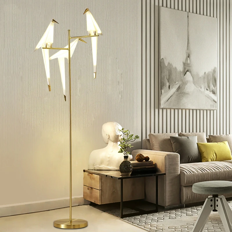 

TZ Modern Bird Floor Lamp Golden Lampshade Base Light With LED Bulbs Metal Lambader For Living Room Stand Reading Lighting