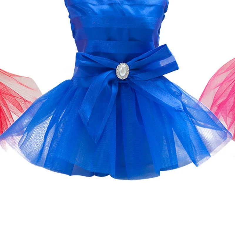 Весна/лето милые модели питомца Япония и Южная Корея Трехцветная горизонтальная Полосатая юбка для маленького собачье свадебное платье Вечерние - Цвет: Синий