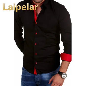 

Laipelar Men Shirt Brand 2018 Male Long Sleeve Shirts Casual Hit Color Slim Fit Black Blouse Shirts Mens Solid 4XL