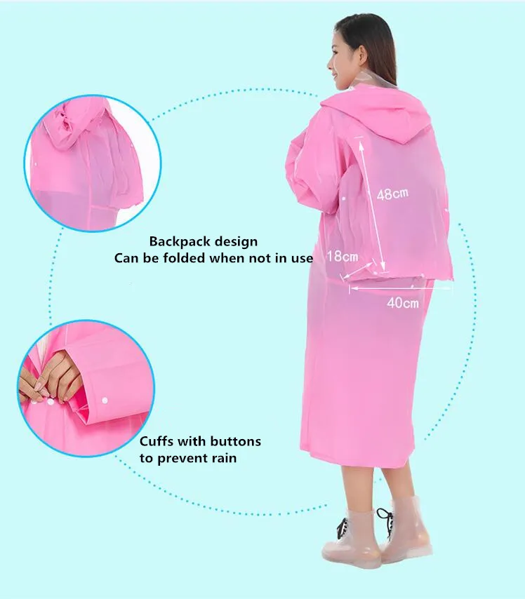3.Raincoat Plastic EVA Thick Rain Coats Rainwear Rain Poncho Universal Waterproof Touring Hiking Hooded Schoolbag Raincoats Long rain jacket