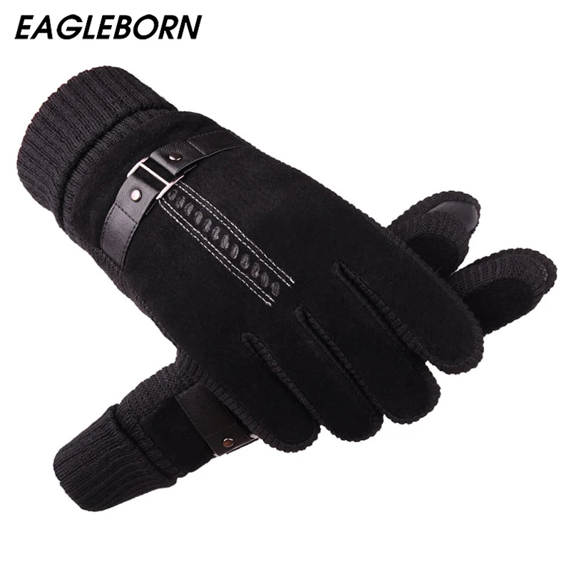 

EAGLEBORN Winter Warm Men's Gloves Genuine Leather Casual Gloves Mittens for Men Outdoor Sport Full Finger Glove
